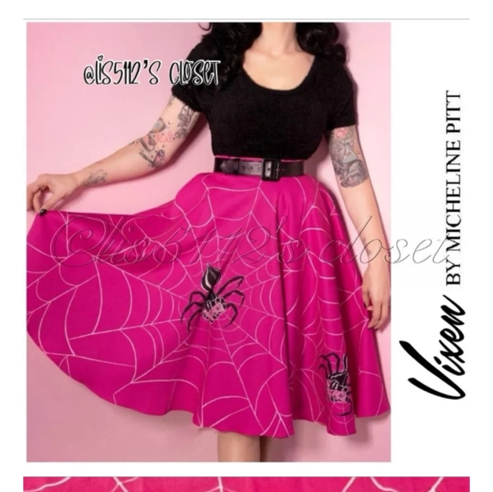 Vixen by Micheline Pitt Pink and Black Midi A-Line Skirt